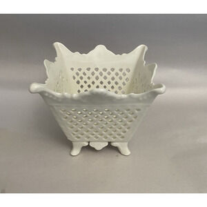 Vintage Midcentury Italian Reticulated Porcelain Cache Pot 5"x5"x5"